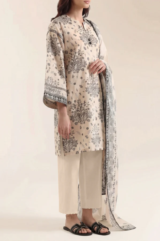 Saya 84-P04A 3pc Premium Printed Self Stripe Lawn Lawn Shirt & Dupatta