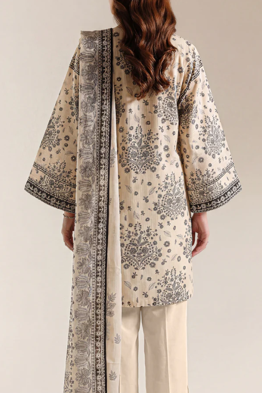 Saya 84-P04A 3pc Premium Printed Self Stripe Lawn Lawn Shirt & Dupatta