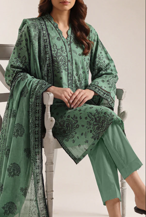 Saya 84-P04B 3pc Premium Printed Self Stripe Lawn Shirt & Dupatta