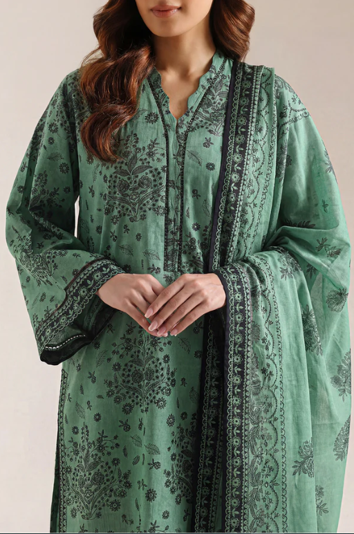 Saya 84-P04B 3pc Premium Printed Self Stripe Lawn Shirt & Dupatta