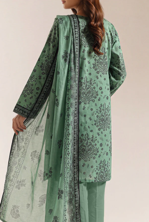 Saya 84-P04B 3pc Premium Printed Self Stripe Lawn Shirt & Dupatta