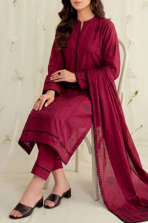 Saya 93-P04A 3pc Premium Dyed Jacquard Shirt & Dupatta