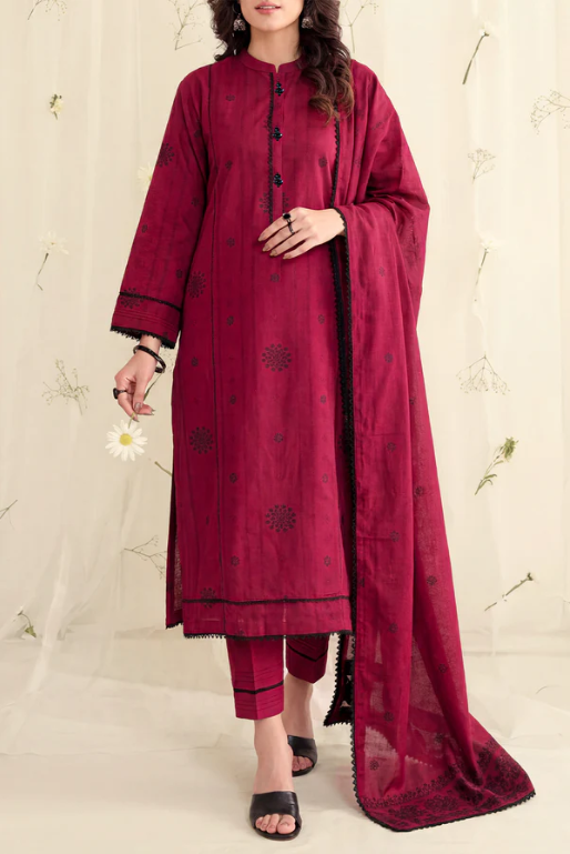 Saya 93-P04A 3pc Premium Dyed Jacquard Shirt & Dupatta