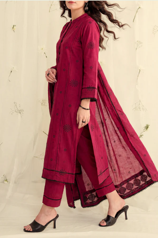 Saya 93-P04A 3pc Premium Dyed Jacquard Shirt & Dupatta