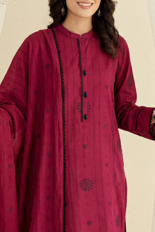 Saya 93-P04A 3pc Premium Dyed Jacquard Shirt & Dupatta