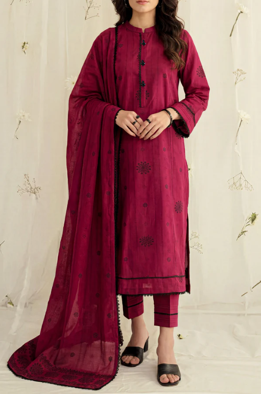 Saya 93-P04A 3pc Premium Dyed Jacquard Shirt & Dupatta