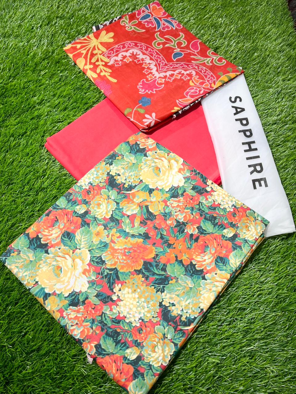 Sapphire Repeat 3pc Printed Lawn Shirt & Printed Voile Dupatta