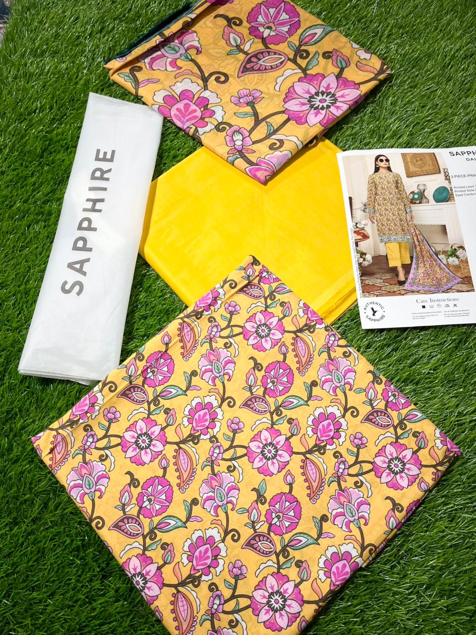 Sapphire Repeat 3pc Printed Lawn Shirt & Printed Voile Dupatta