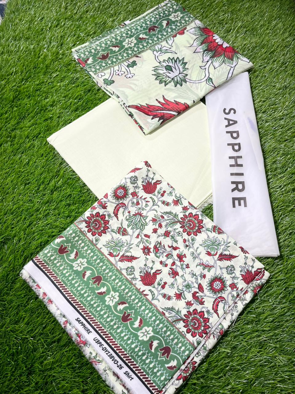 Sapphire Repeat 3pc Printed Lawn Shirt & Printed Voile Dupatta