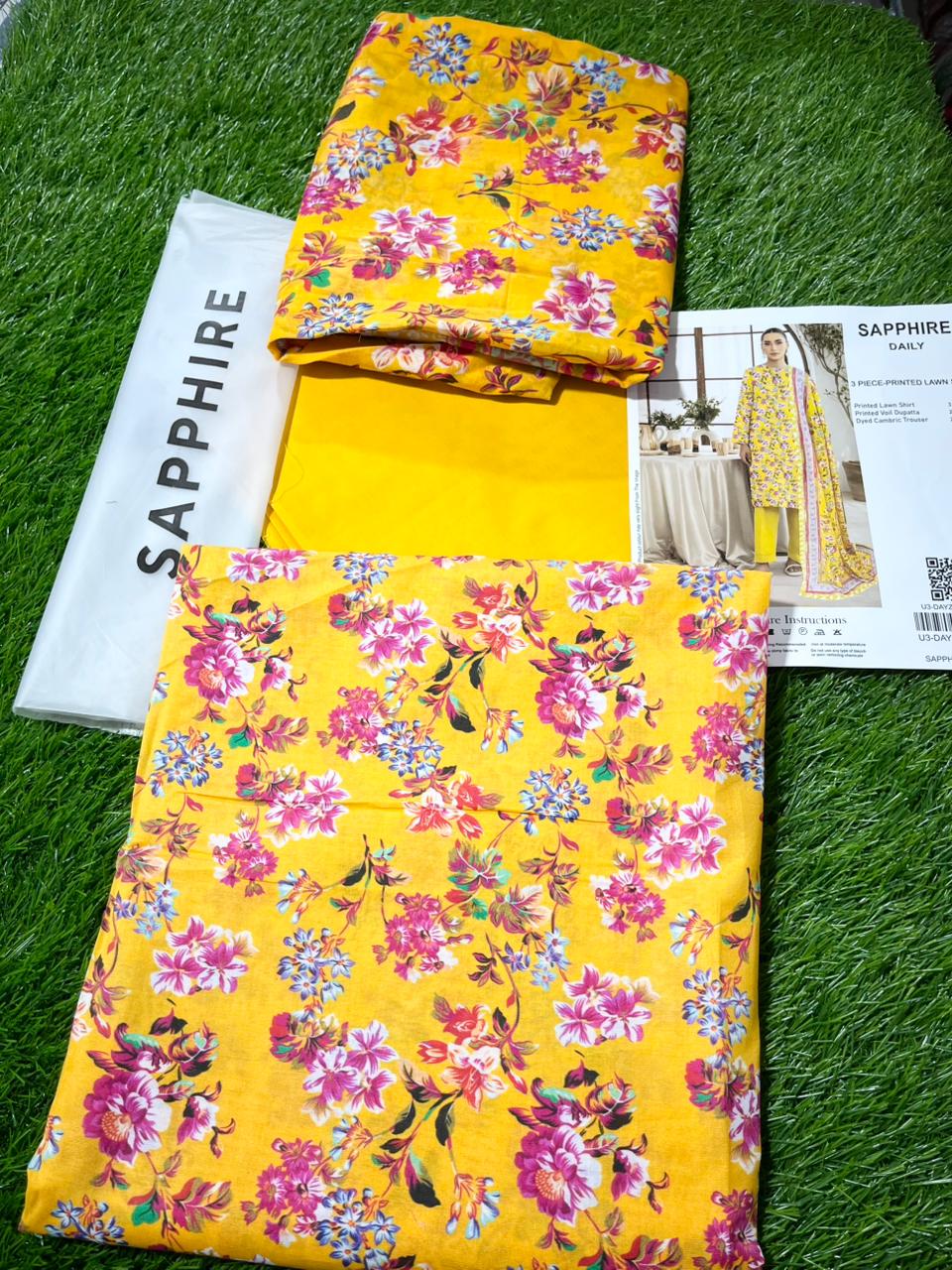 Sapphire Repeat 3pc Printed Lawn Shirt & Printed Voile Dupatta