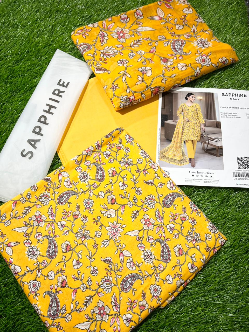 Sapphire Repeat 3pc Printed Lawn Shirt & Printed Voile Dupatta