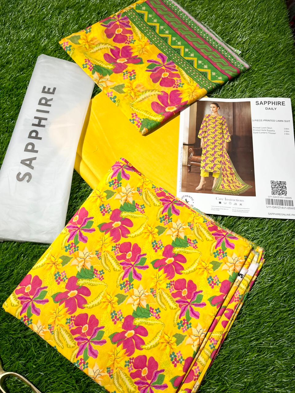 Sapphire Repeat 3pc Printed Lawn Shirt & Printed Voile Dupatta