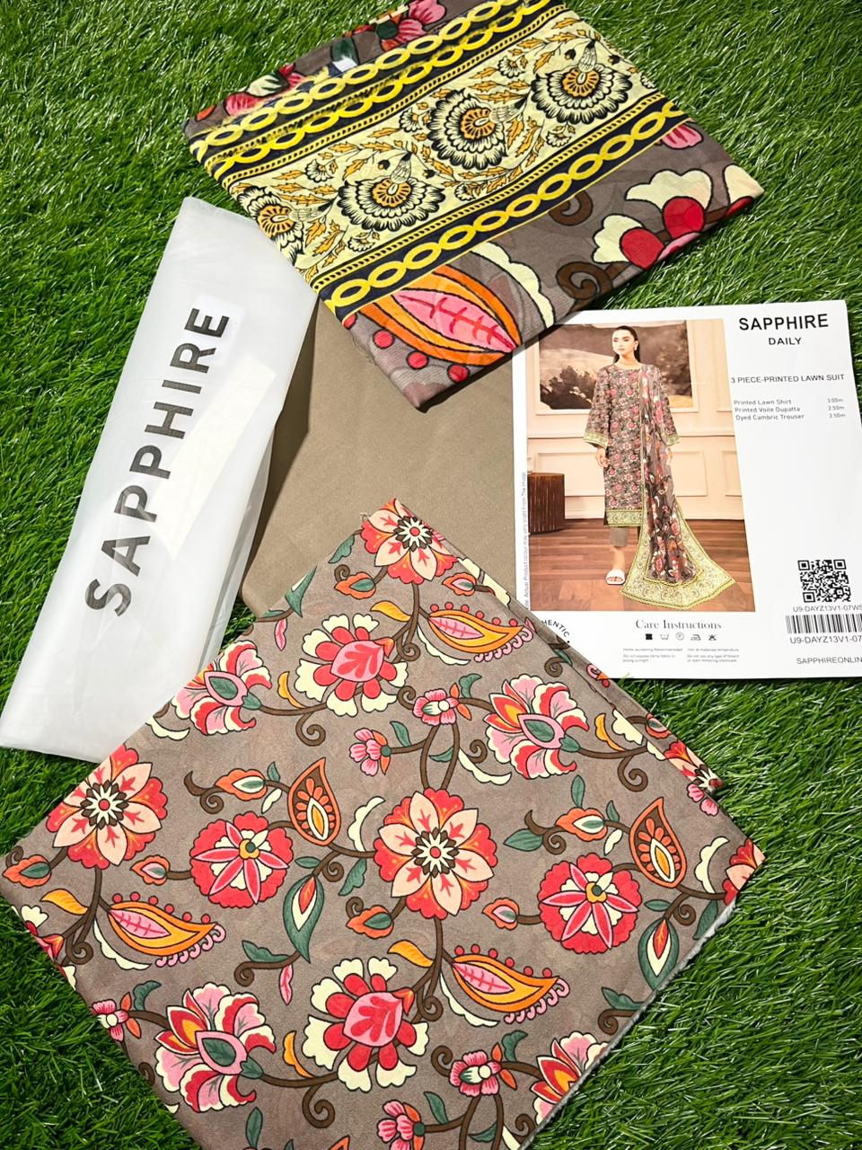 Sapphire Repeat 3pc Printed Lawn Shirt & Printed Voile Dupatta