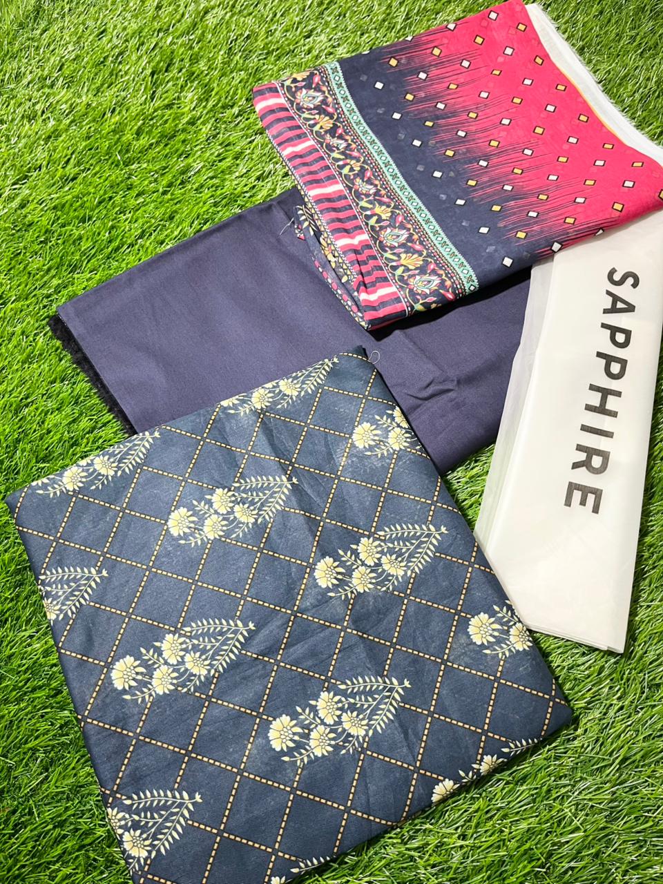 Sapphire Repeat 3pc Printed Lawn Shirt & Printed Voile Dupatta