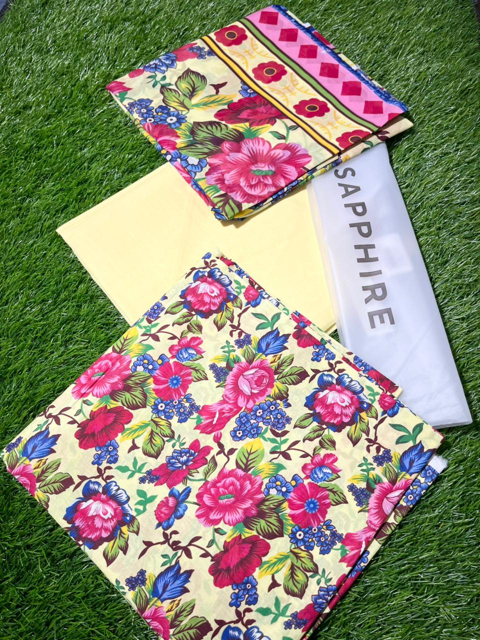 Sapphire Repeat 3pc Printed Lawn Shirt & Printed Voile Dupatta