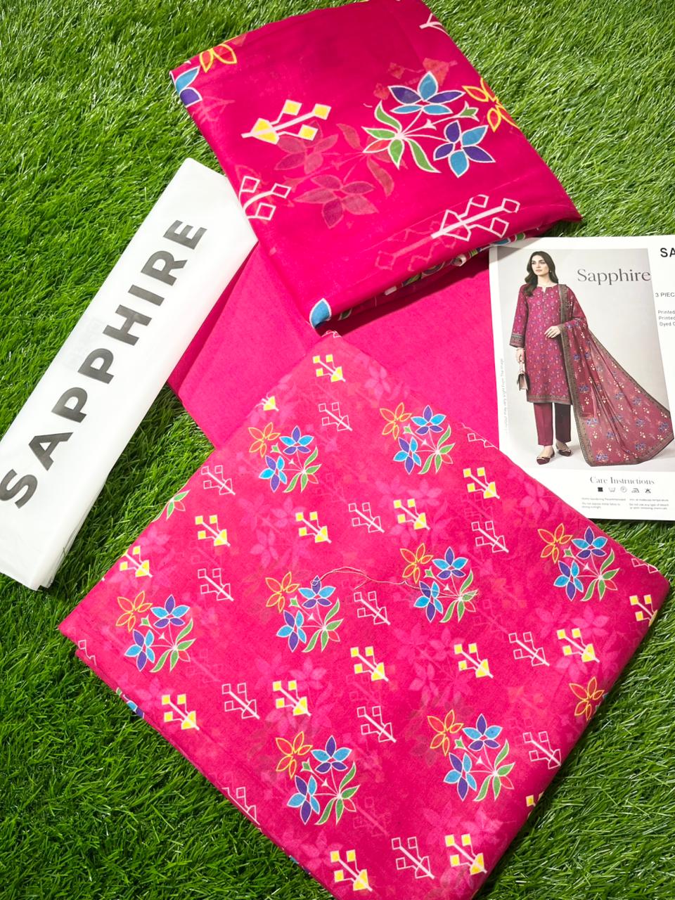 Sapphire Repeat 3pc Printed Lawn Shirt & Printed Voile Dupatta