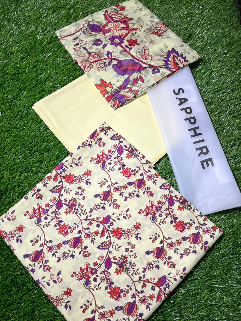 Sapphire Repeat 3pc Printed Lawn Shirt & Printed Voile Dupatta