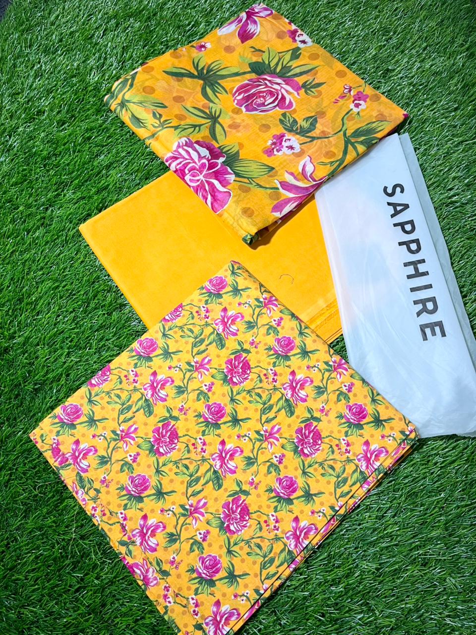 Sapphire Repeat 3pc Printed Lawn Shirt & Printed Voile Dupatta