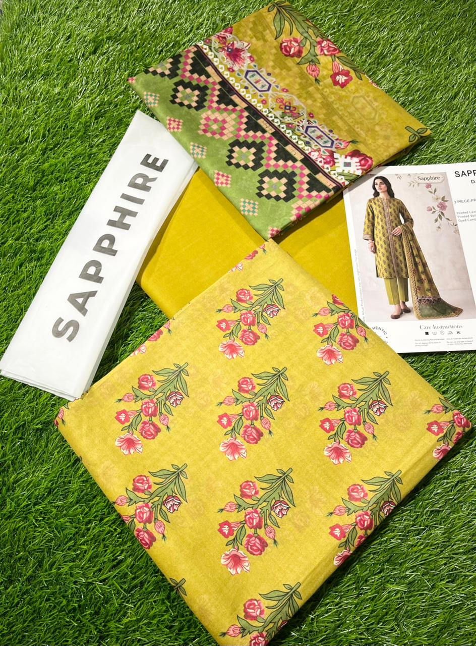 Sapphire Repeat 3pc Printed Lawn Shirt & Printed Voile Dupatta