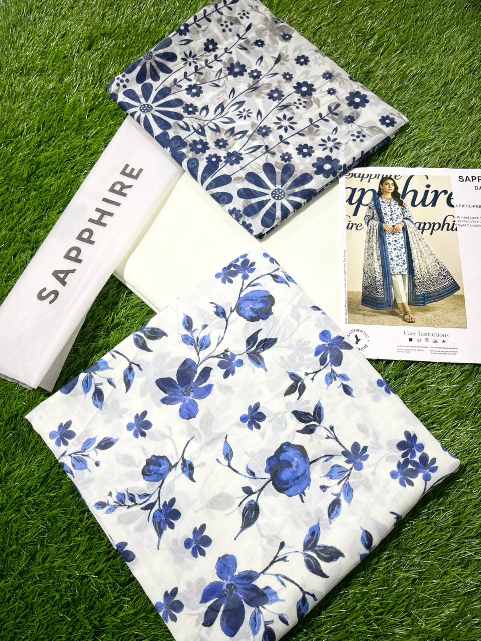 Sapphire Repeat 3pc Printed Lawn Shirt & Printed Voile Dupatta