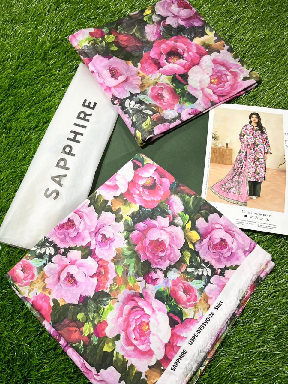 Sapphire Repeat 3pc Printed Lawn Shirt & Printed Voile Dupatta