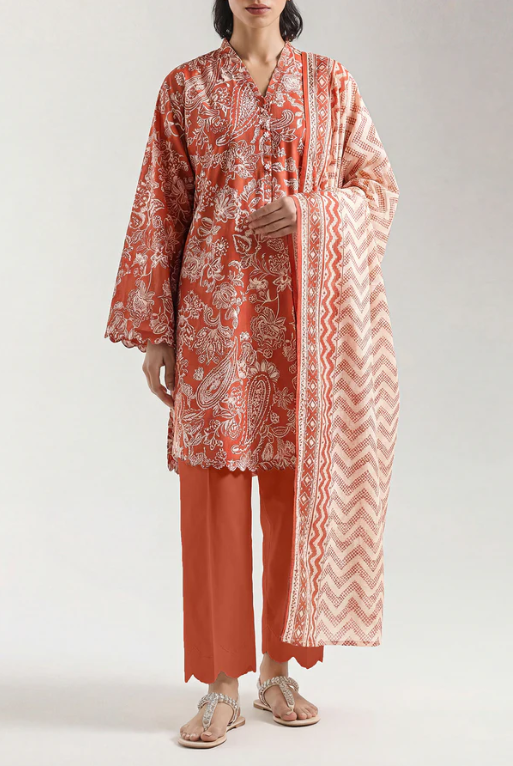 Saya 56-05BR 3pc Premium Printed Lawn Shirt & Dupatta