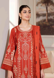 JOHRA AMISH EMBROIDERED WINTER DHANAK PEACH COLLECTION WITH BANARASI JACQUARD SHAWL