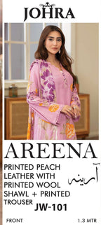 JOHRAH  Printed peach leather with wool  shawl printed peach leather trouser