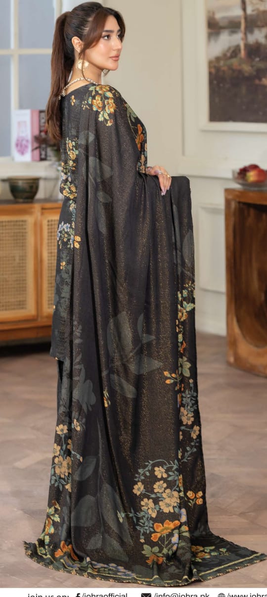 JOHRAH  Printed peach leather with wool  shawl printed peach leather trouser