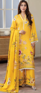 JOHRAH  Printed peach leather with wool  shawl printed peach leather trouser