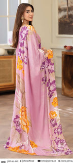 JOHRAH  Printed peach leather with wool  shawl printed peach leather trouser