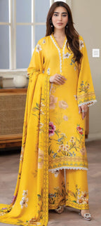 JOHRAH  Printed peach leather with wool  shawl printed peach leather trouser