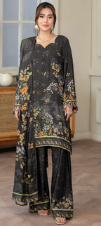 JOHRAH  Printed peach leather with wool  shawl printed peach leather trouser