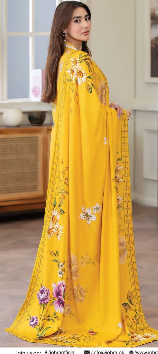 JOHRAH  Printed peach leather with wool  shawl printed peach leather trouser