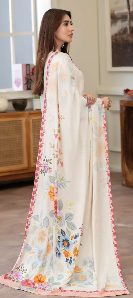 JOHRAH  Printed peach leather with wool  shawl printed peach leather trouser