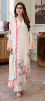 JOHRAH  Printed peach leather with wool  shawl printed peach leather trouser