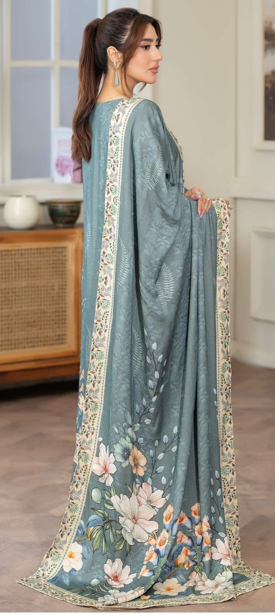 JOHRAH  Printed peach leather with wool  shawl printed peach leather trouser