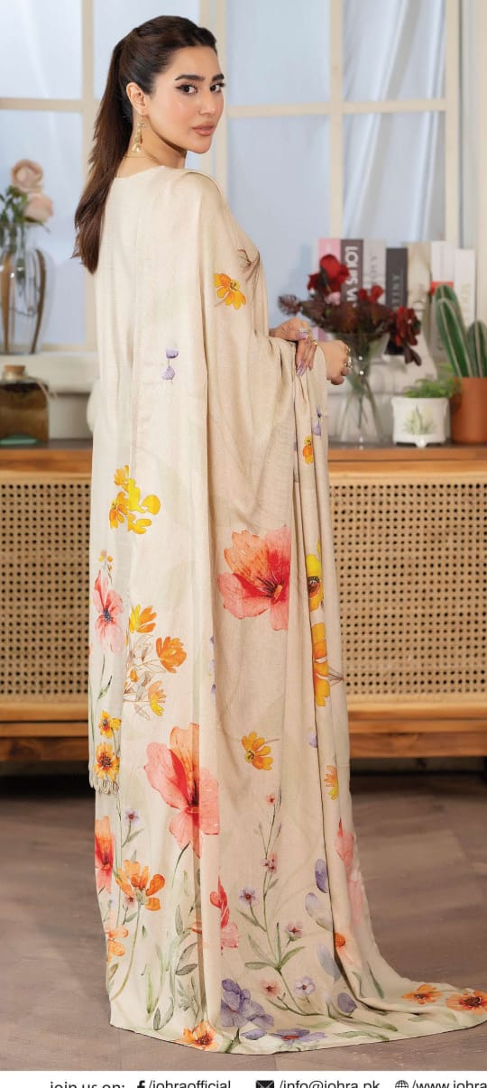 JOHRAH  Printed peach leather with wool  shawl printed peach leather trouser