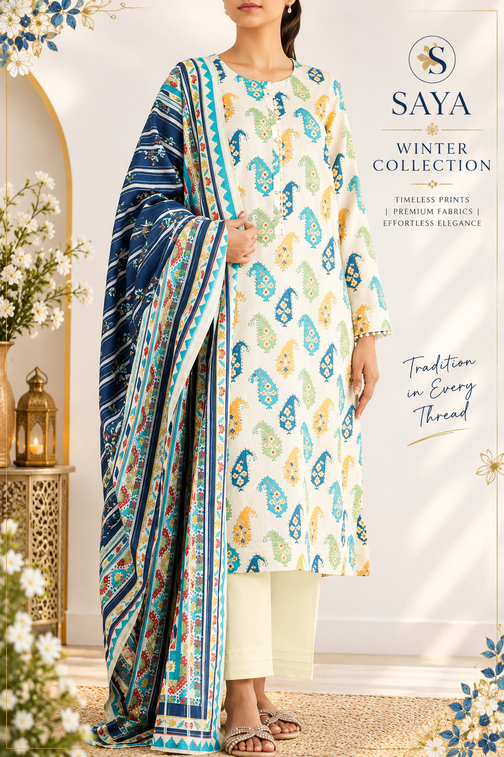 saya printed premium cotton khaddar 3pc