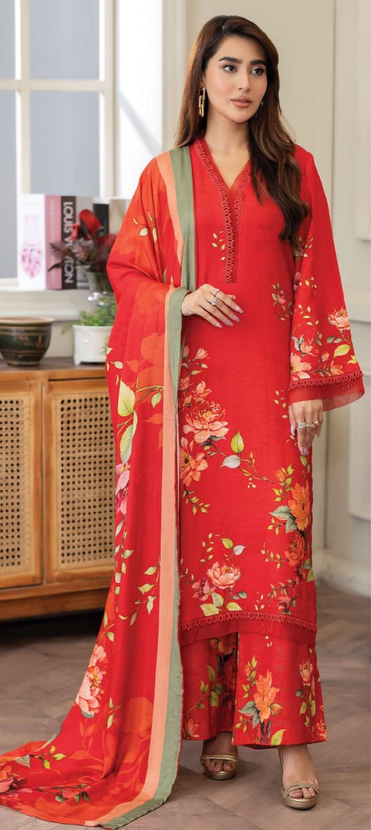 JOHRAH  Printed peach leather with wool  shawl printed peach leather trouser