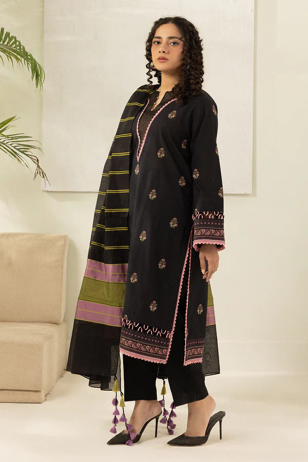 Zellbury 0566 3Pc Printed Dobby Lawn Shirt with Yarn Died Dupatta
