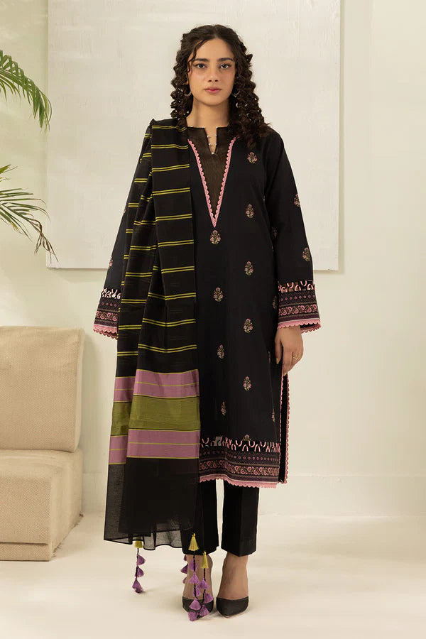 Zellbury 0566 3Pc Printed Dobby Lawn Shirt with Yarn Died Dupatta