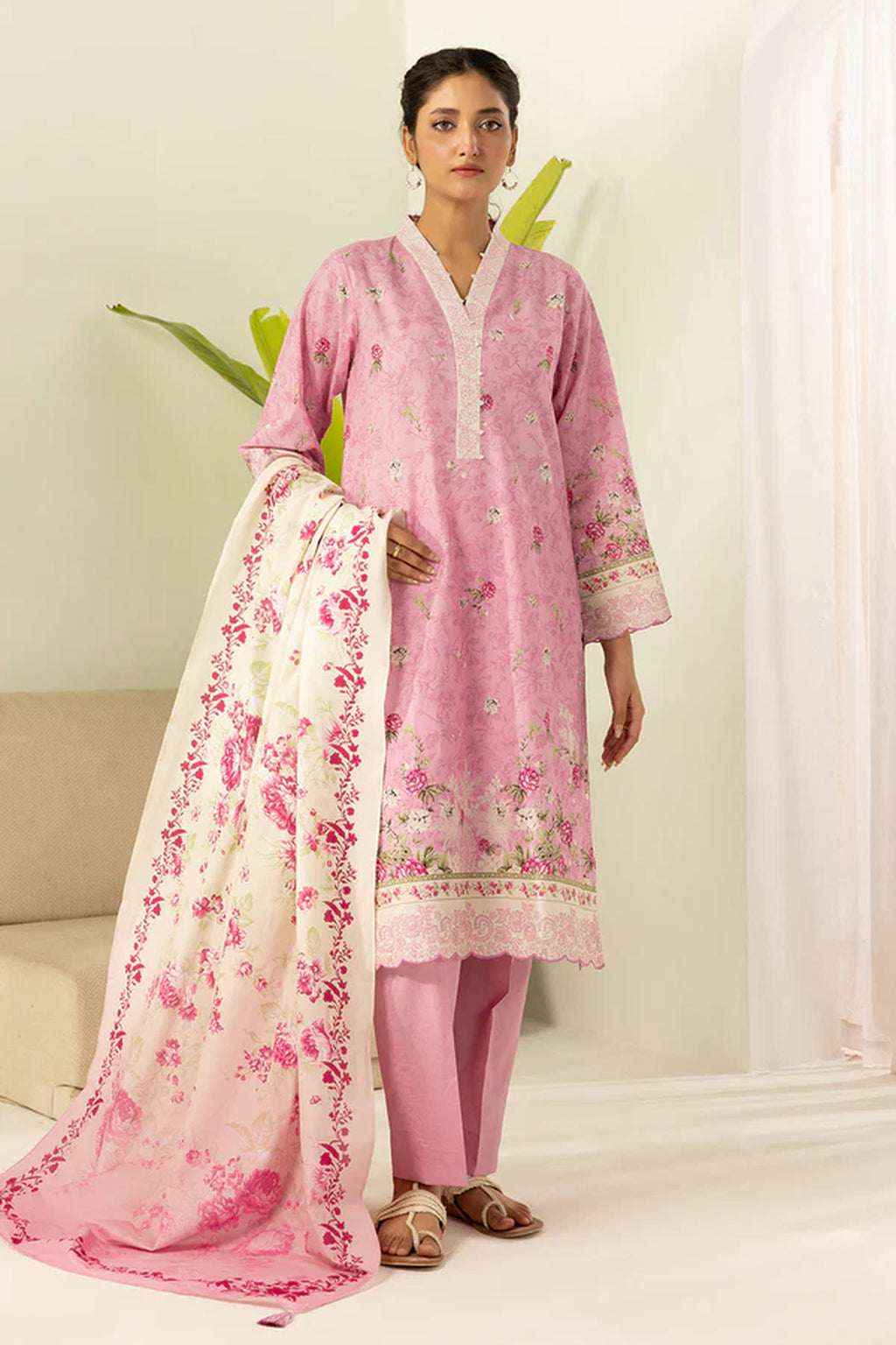 Zellbury 0630 3Pc Printed Dobby Lawn Shirt with Printed Lawn Dupatta