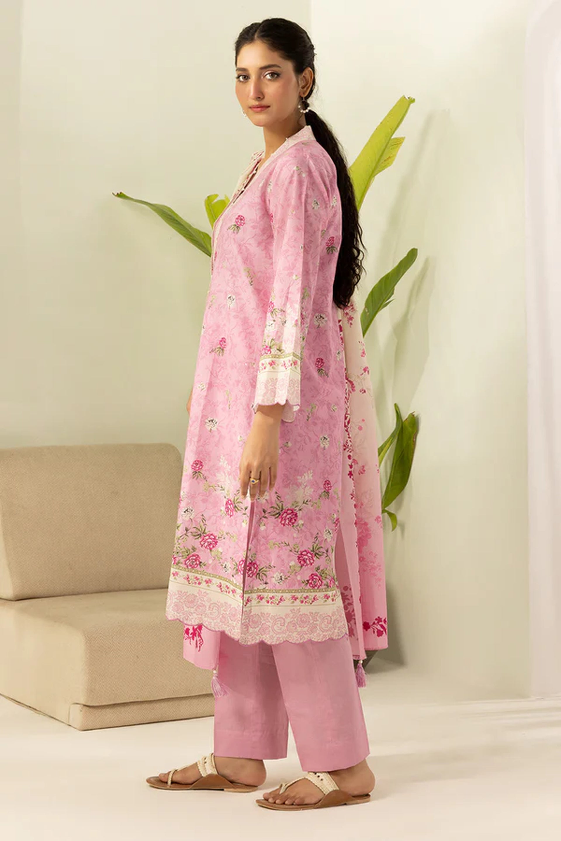 Zellbury 0630 3Pc Printed Dobby Lawn Shirt with Printed Lawn Dupatta