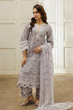 Zellbury 4030 Chikankari 3Pc Printed Embroidered Cotton with Dyed Embroidered Zari Chiffon Dupatta