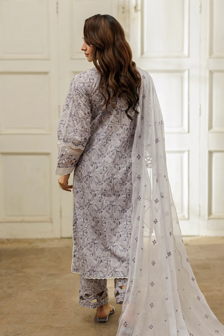 Zellbury 4030 Chikankari 3Pc Printed Embroidered Cotton with Dyed Embroidered Zari Chiffon Dupatta
