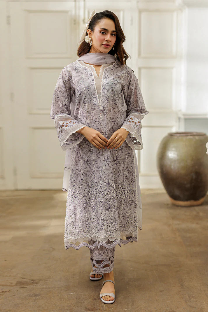 Zellbury 4030 Chikankari 3Pc Printed Embroidered Cotton with Dyed Embroidered Zari Chiffon Dupatta