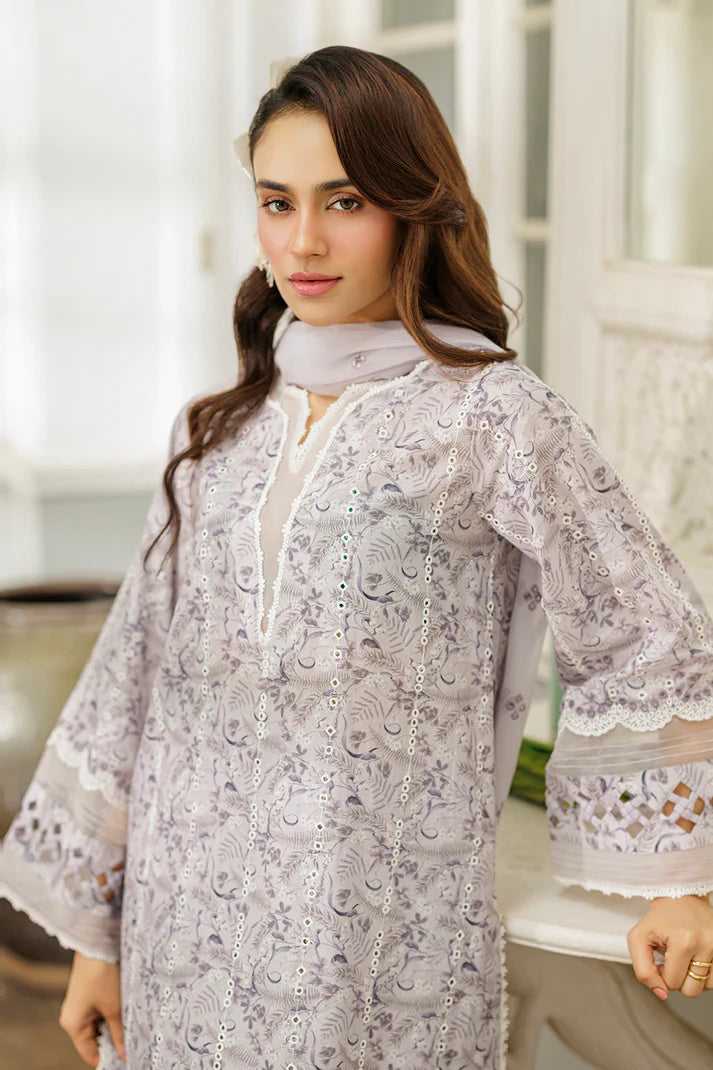 Zellbury 4030 Chikankari 3Pc Printed Embroidered Cotton with Dyed Embroidered Zari Chiffon Dupatta