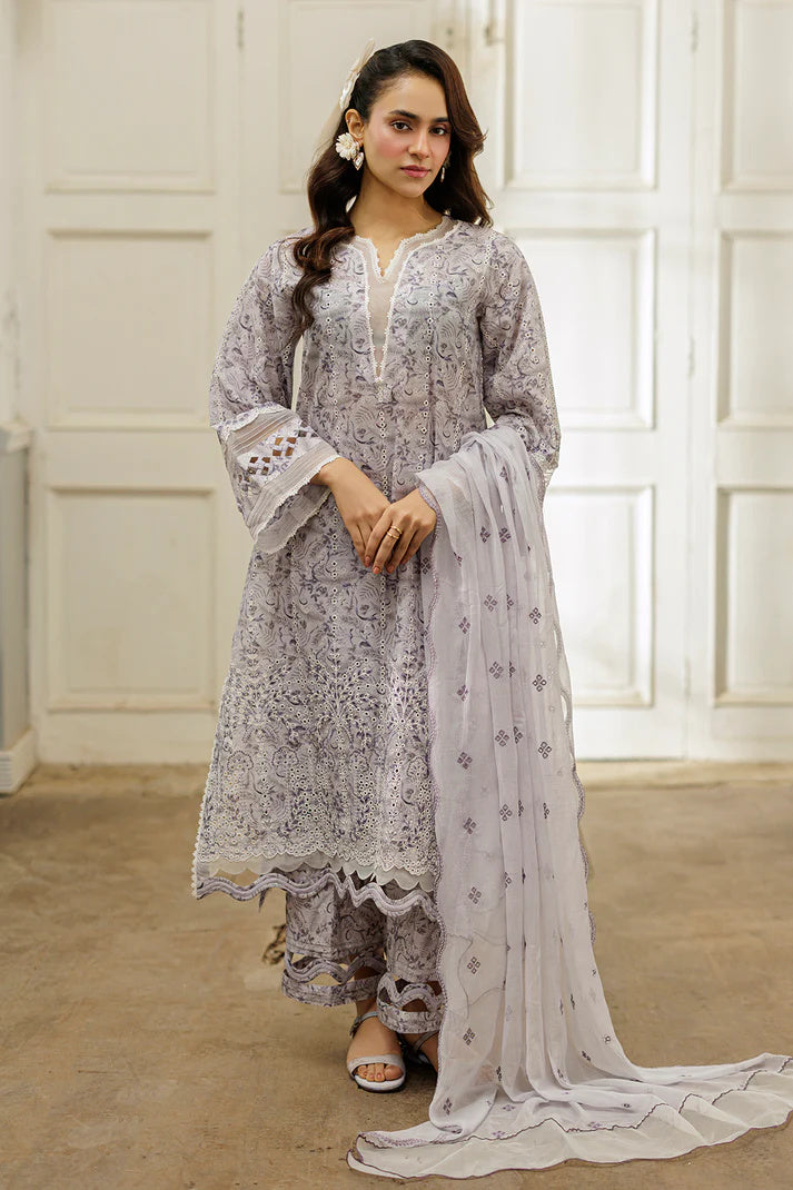 Zellbury 4030 Chikankari 3Pc Printed Embroidered Cotton with Dyed Embroidered Zari Chiffon Dupatta